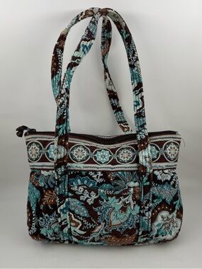 Vera Bradley Women’s Brown Blue Paisley Print Double Handle Handbag